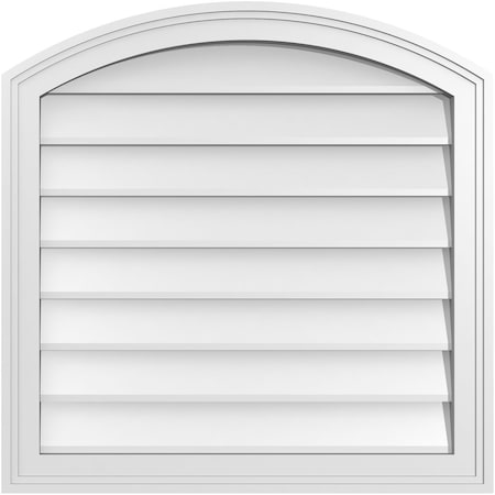 Arch Top Surface Mount PVC Gable Vent: Functional, W/ 2W X 1-1/2P Brickmould Frame, 26W X 26H